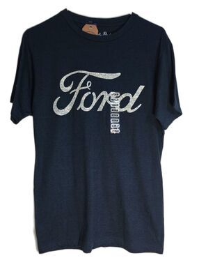 Navy Shirt With White Ford Font Graphic Short Sleeve Tee